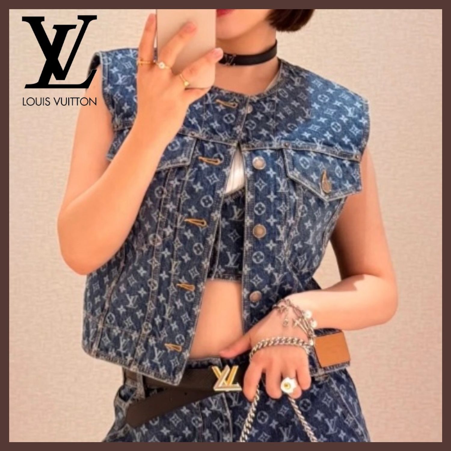 Áo Louis Vuitton Sleeveless Monogram Denim Jacket Blue 4