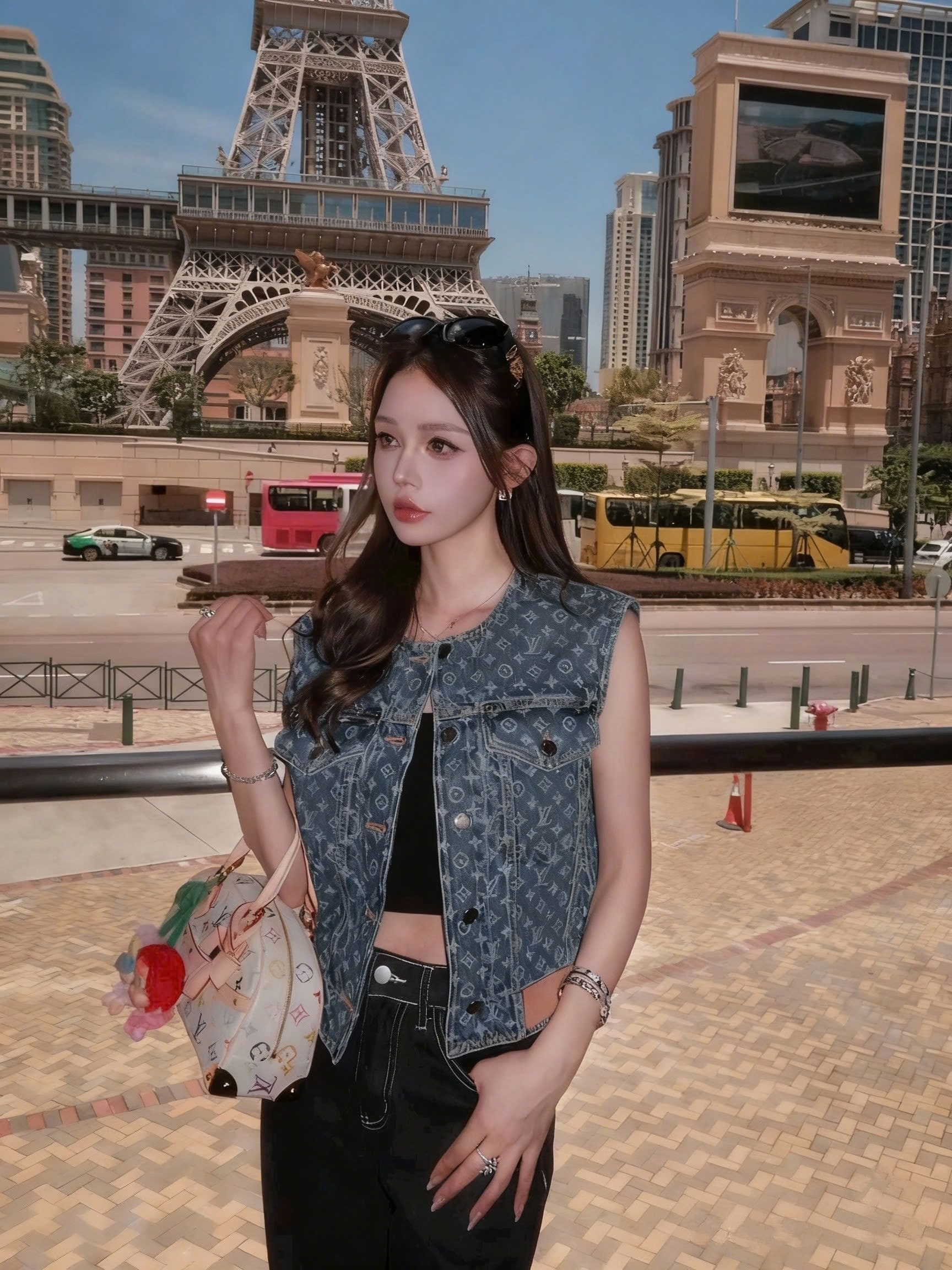 Áo Louis Vuitton Sleeveless Monogram Denim Jacket Blue 3