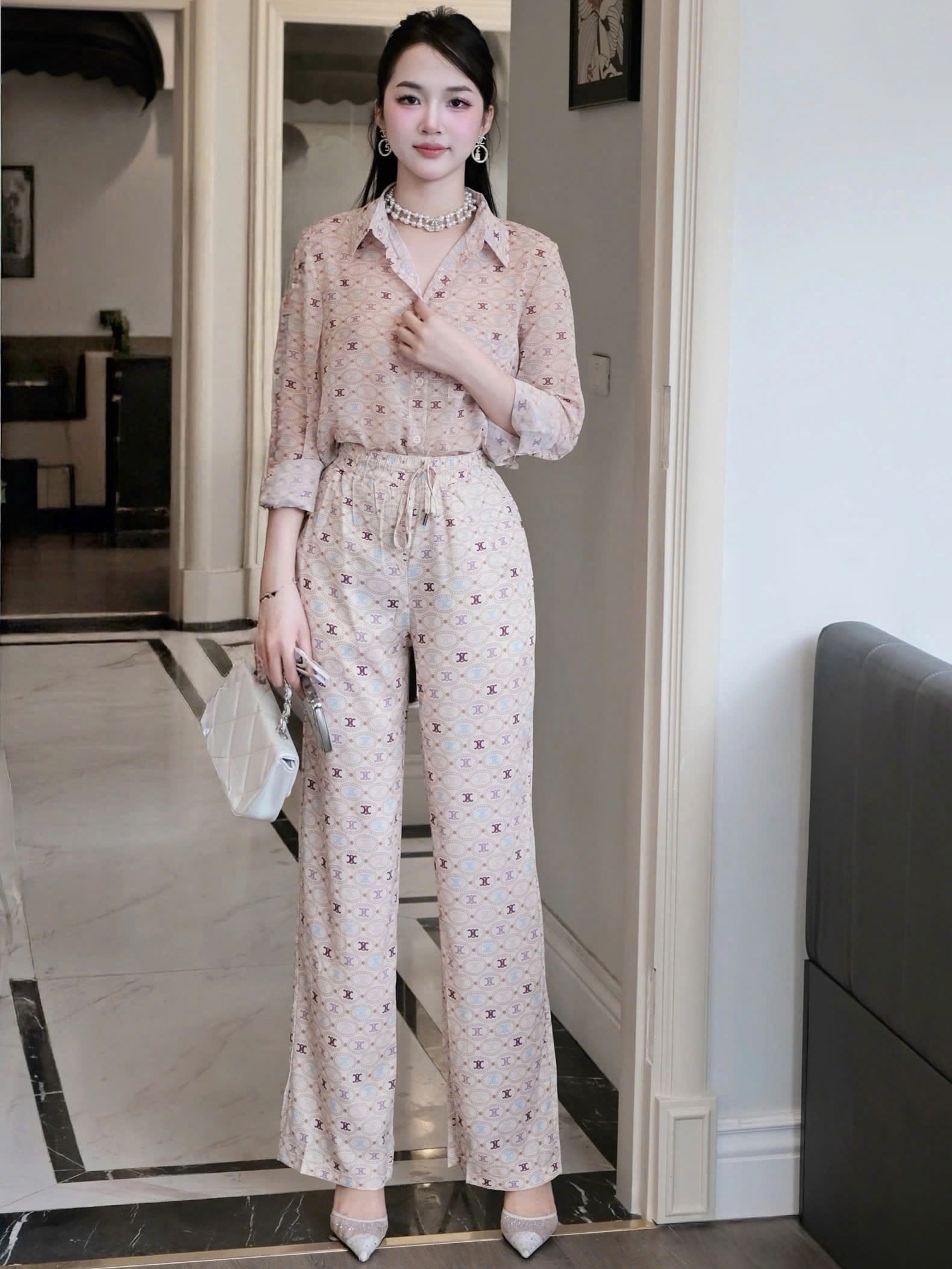 Set bộ áo dài tay quần dài suông Celine 9