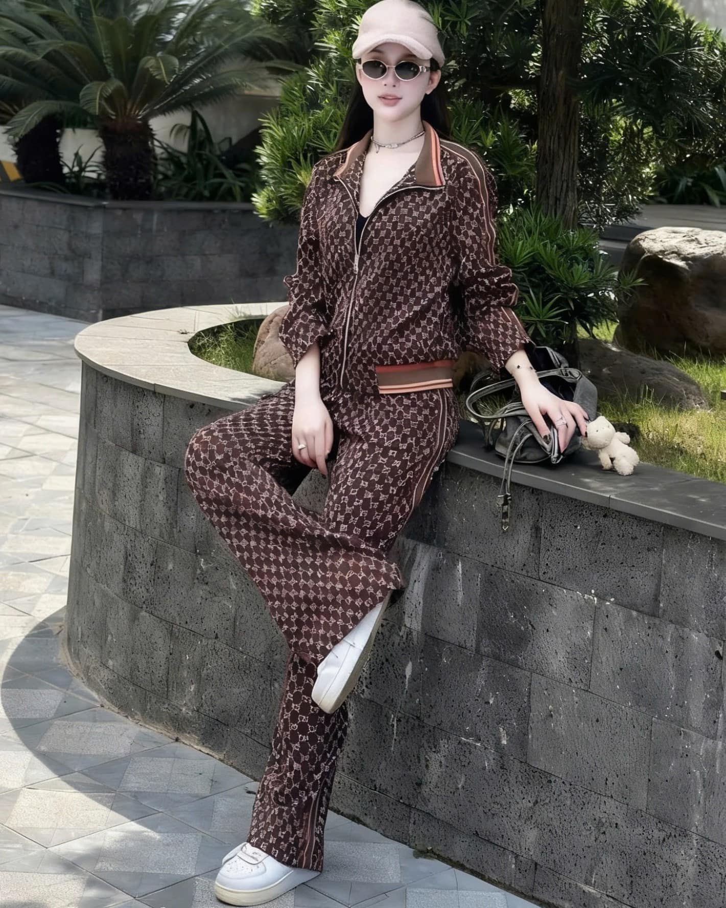 Set bộ nữ nâu họa tiết hãng Gucci 7