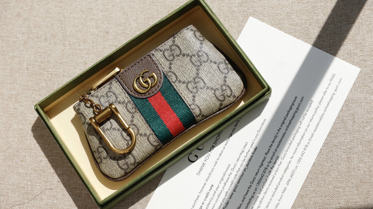 VÍ GUCCI MINI LIGHT OPHIDIA KEY CASE IN BEIGE AND EBONY GG SUPREME CANVAS 8