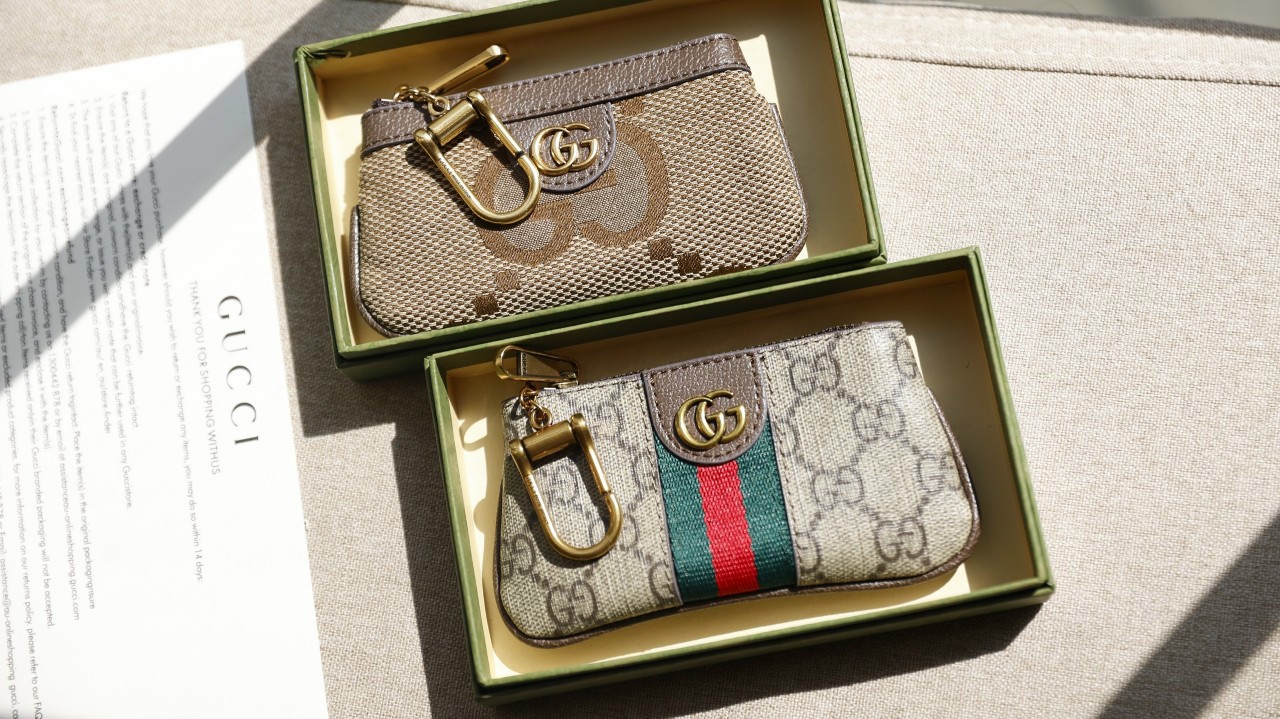 VÍ GUCCI MINI LIGHT OPHIDIA KEY CASE IN BEIGE AND EBONY GG SUPREME CANVAS 9