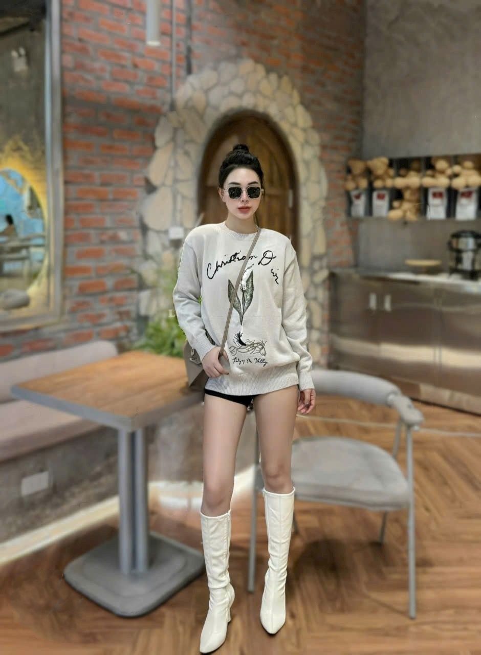 ÁO THUN DIOR LILY OF THE VALLEY SWEATER GRAY COTTON-BLEND JERSEY 1