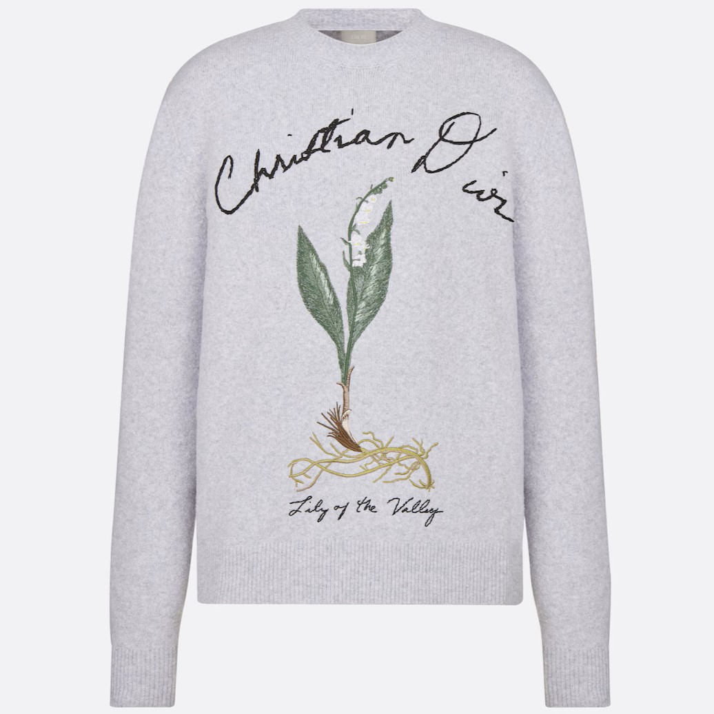 ÁO THUN DIOR LILY OF THE VALLEY SWEATER GRAY COTTON-BLEND JERSEY 4