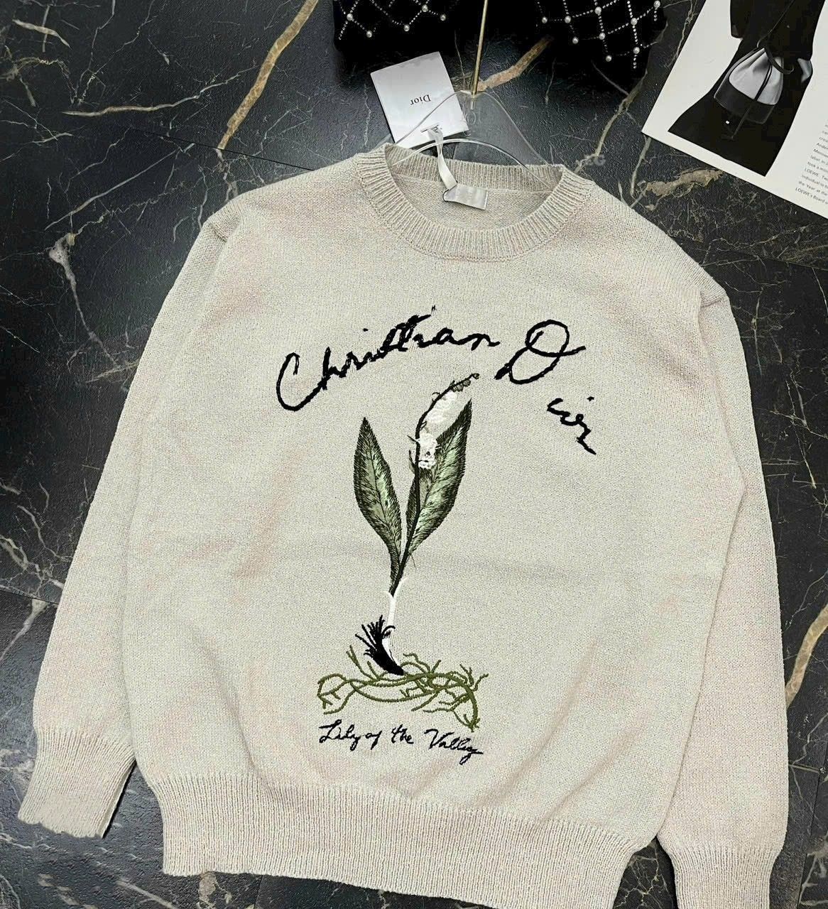 ÁO THUN DIOR LILY OF THE VALLEY SWEATER GRAY COTTON-BLEND JERSEY 8