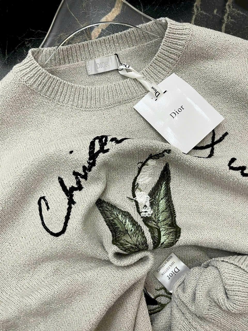ÁO THUN DIOR LILY OF THE VALLEY SWEATER GRAY COTTON-BLEND JERSEY 9