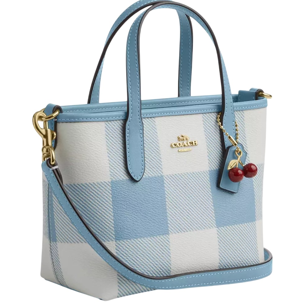 Túi Coach City Mini Tote Bag With Gingham Print And Charm CEU32 4