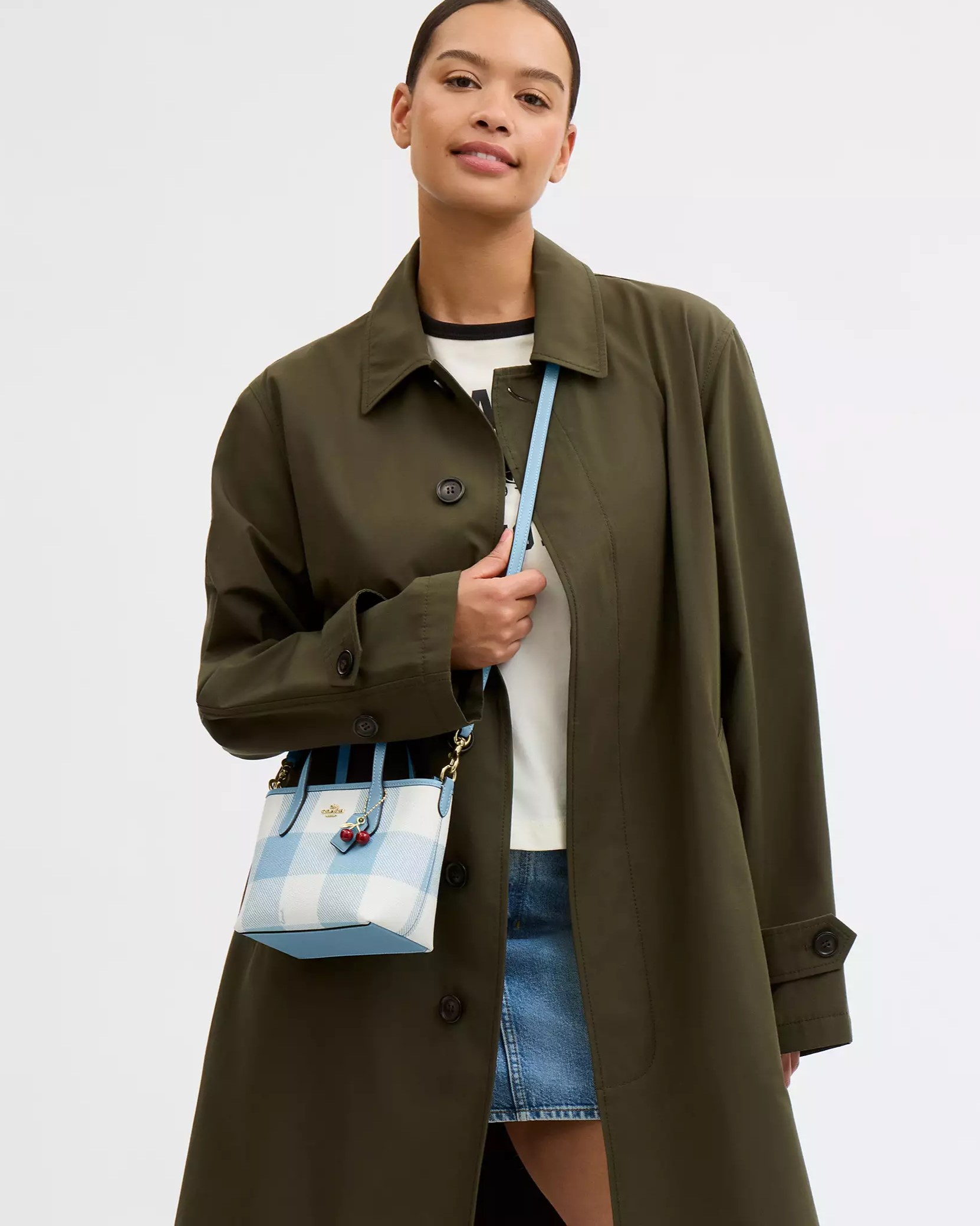 Túi Coach City Mini Tote Bag With Gingham Print And Charm CEU32 8