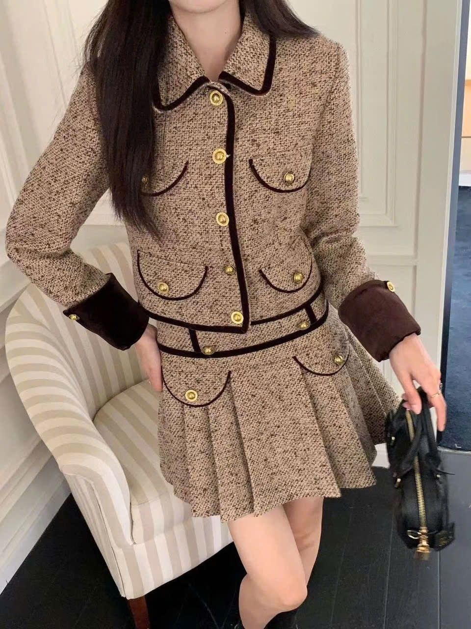 Set váy áo dạ tweed Celine 4
