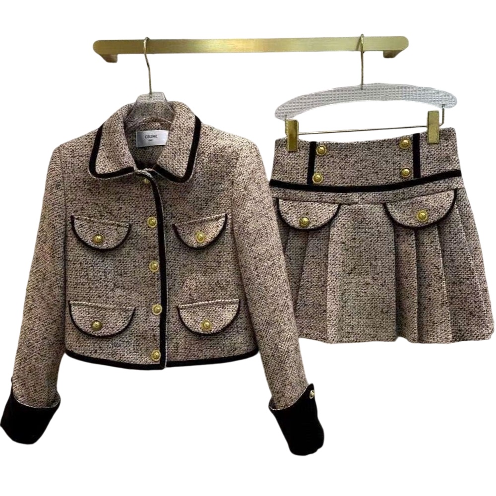 Set váy áo dạ tweed Celine 7