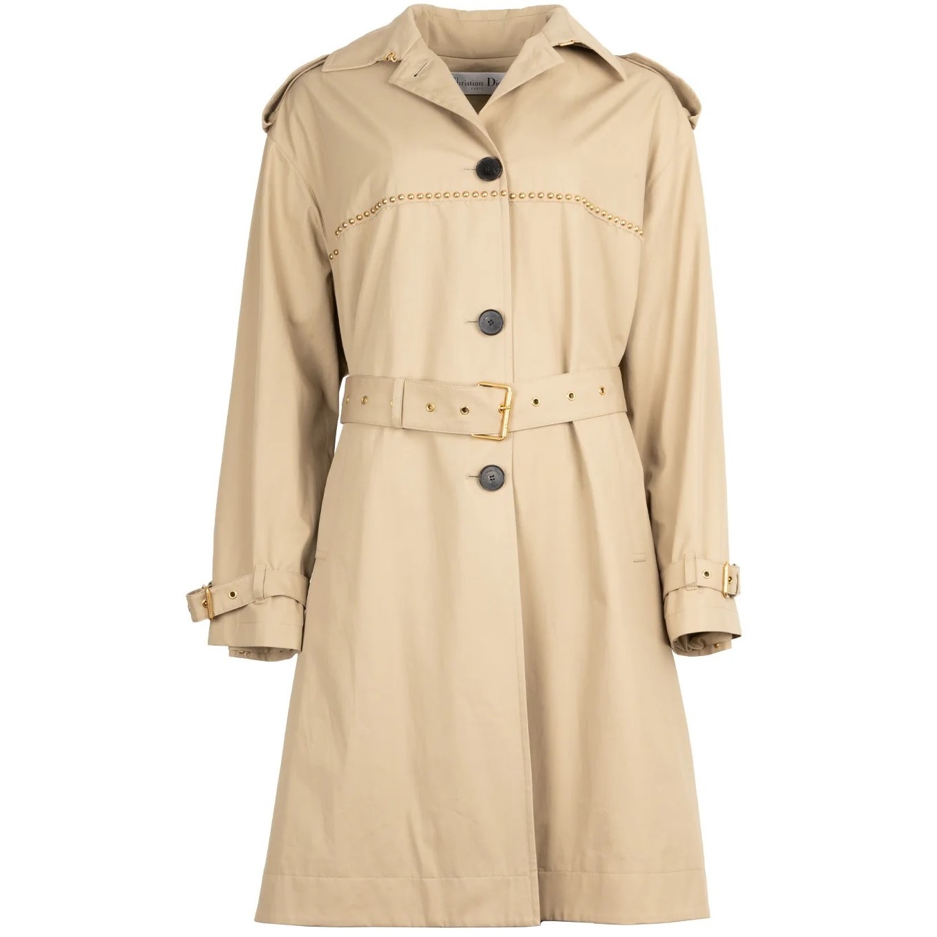 Áo khoác Dior Embroidered Trench Coat Beige Cotton Gabardine and Gold-Finish Studs 1