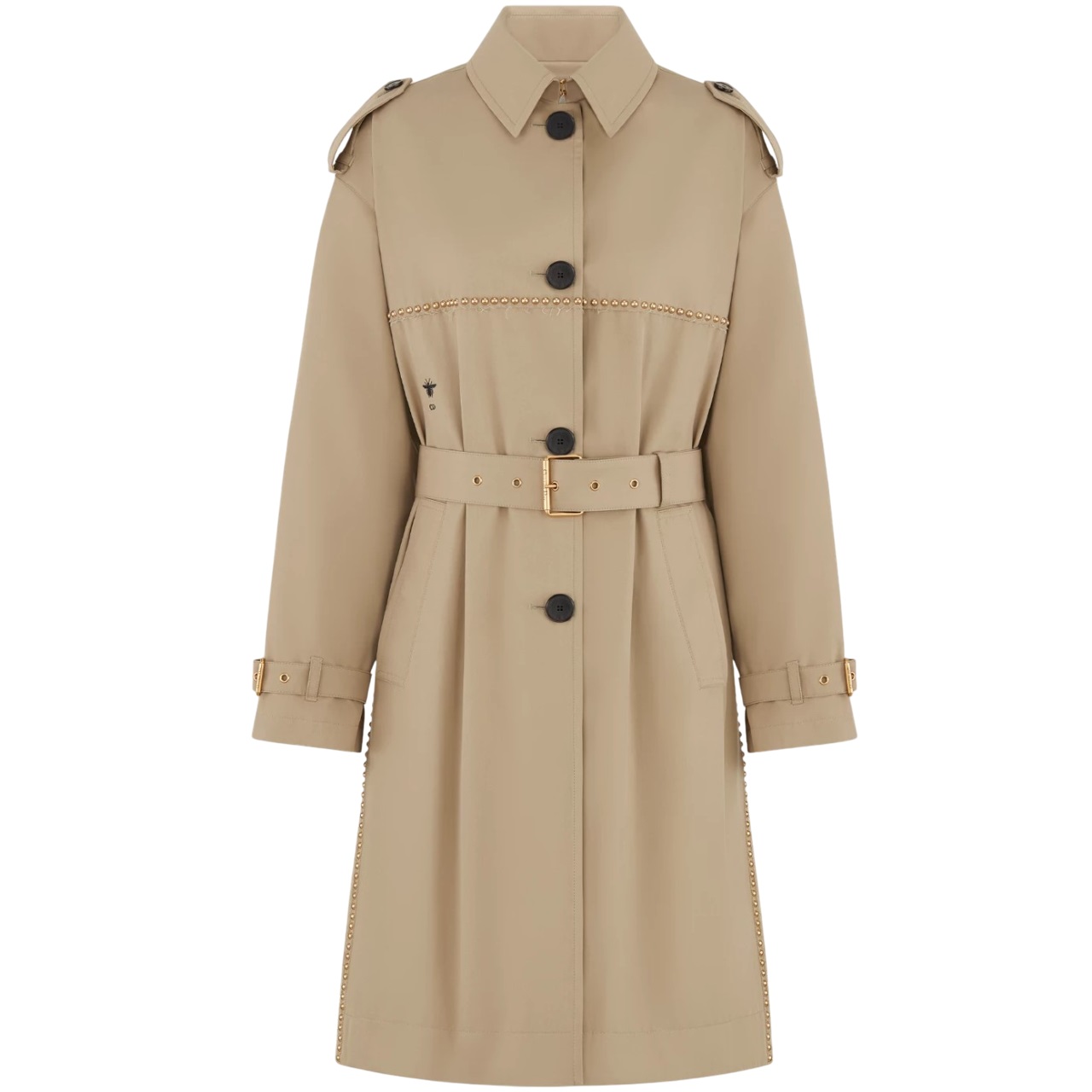 Áo khoác Dior Embroidered Trench Coat Beige Cotton Gabardine and Gold-Finish Studs 5