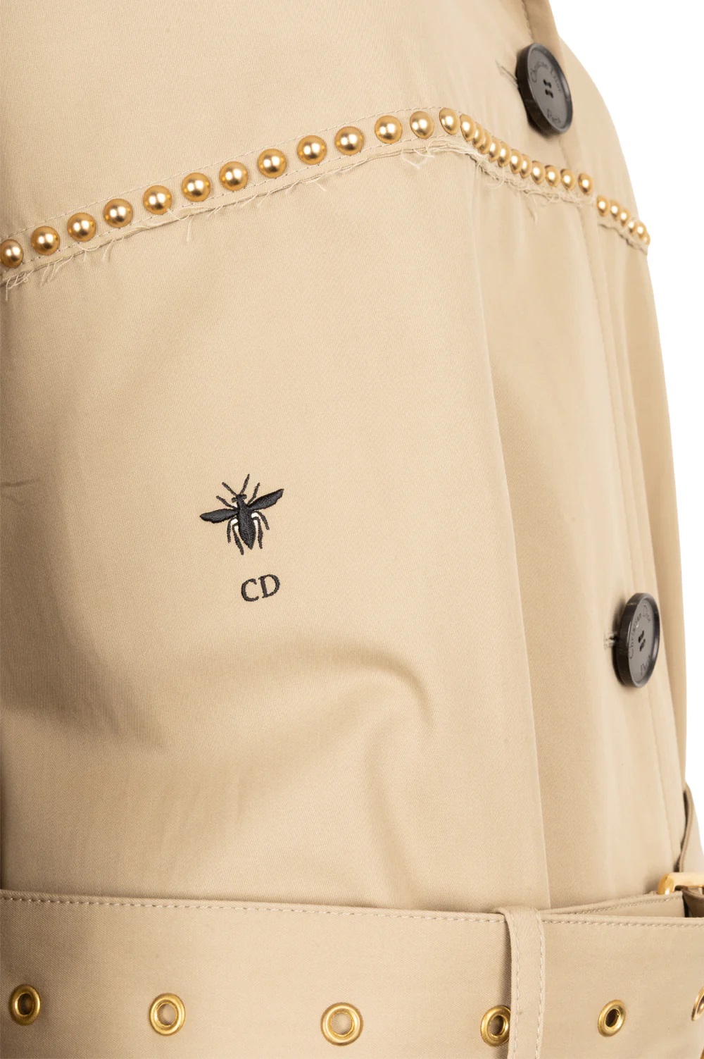Áo khoác Dior Embroidered Trench Coat Beige Cotton Gabardine and Gold-Finish Studs 7
