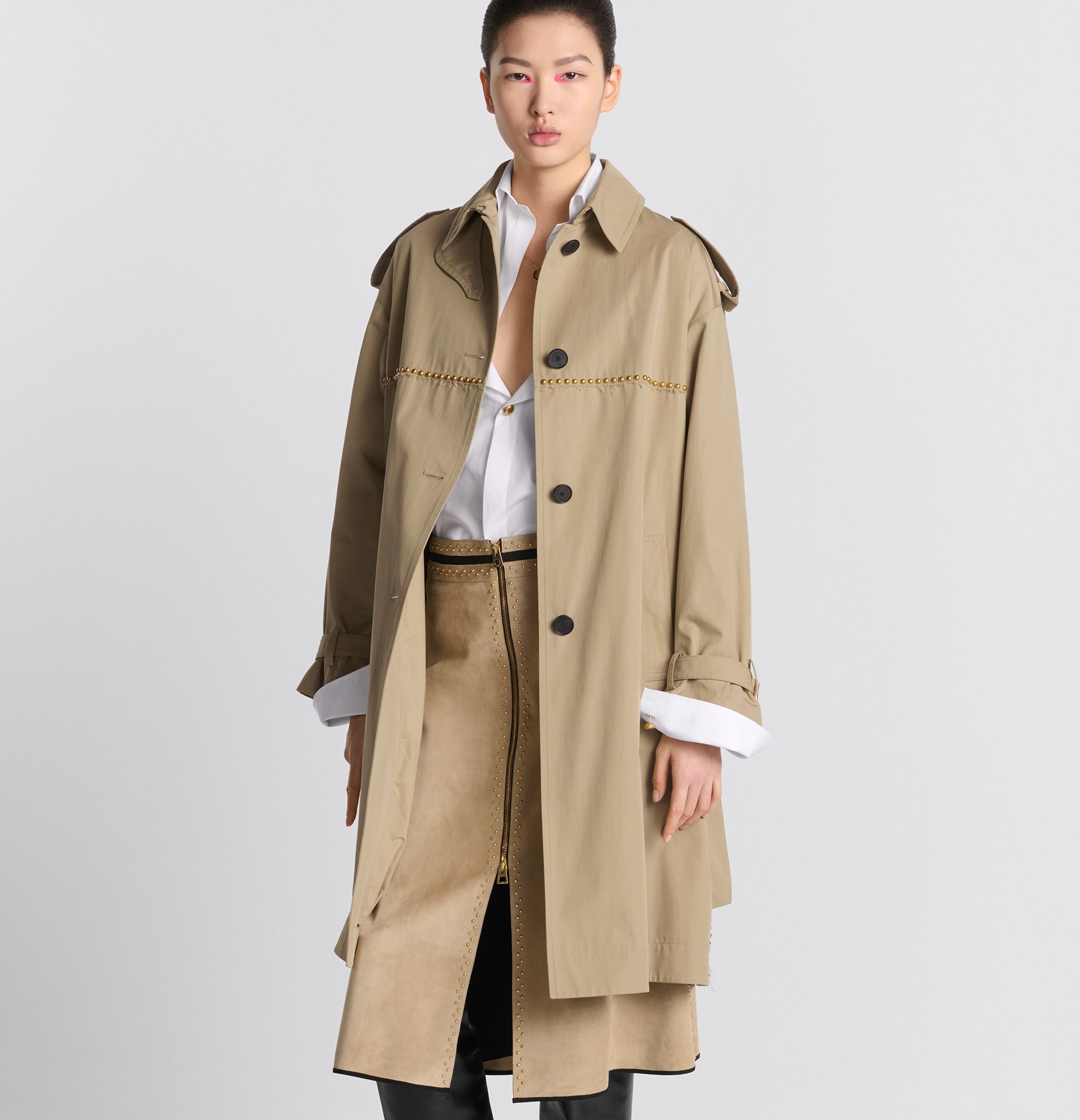 Áo khoác Dior Embroidered Trench Coat Beige Cotton Gabardine and Gold-Finish Studs 9