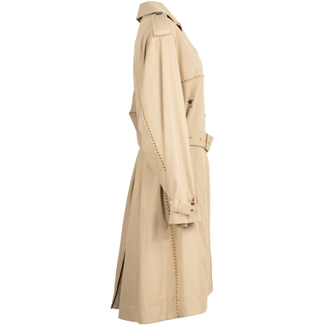 Áo khoác Dior Embroidered Trench Coat Beige Cotton Gabardine and Gold-Finish Studs 10