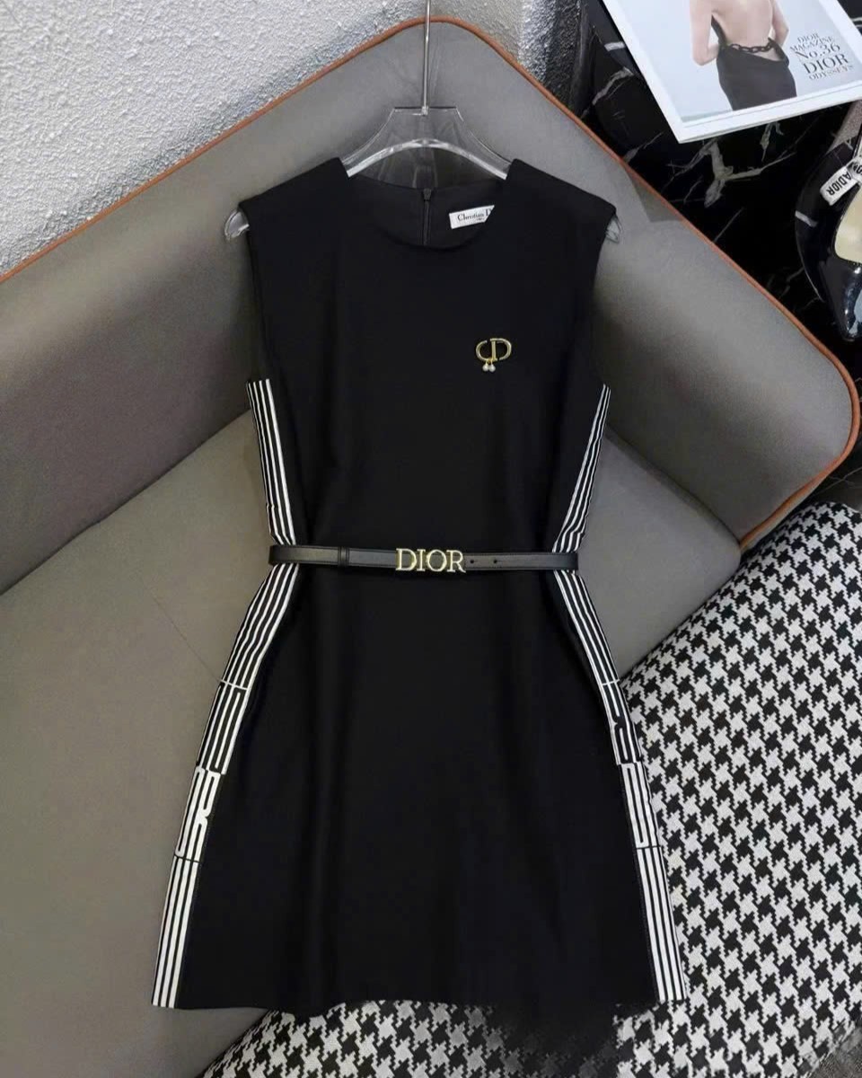 Áo đầm sát nách nữ Dior đen xám 5