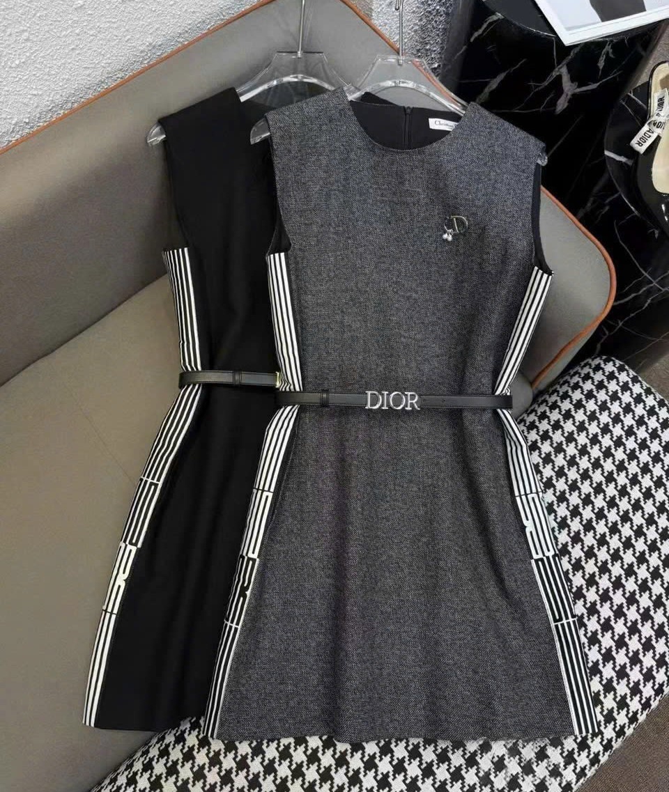 Áo đầm sát nách nữ Dior đen xám 7