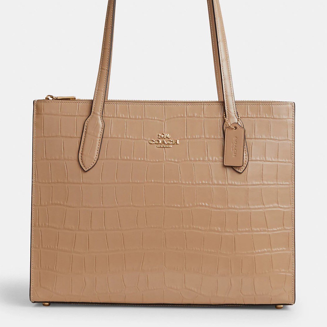 TÚI COACH NỮ NINA TOTE CROCODILE-EMBOSSED LEATHER AND SMOOTH LEATHER BAG IN GOLD TAUPE CL654 3
