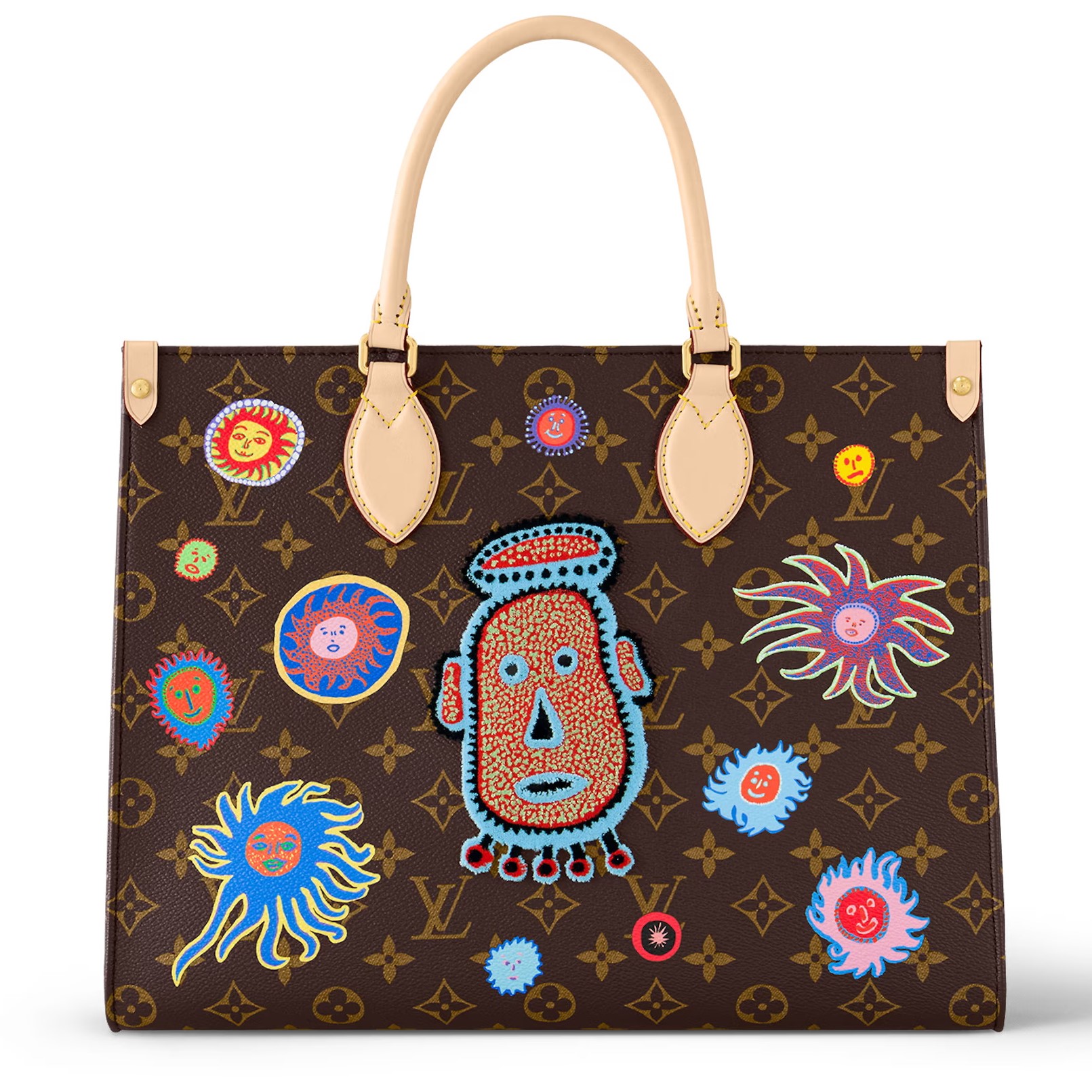 TÚI TOTE LV LOUIS VUITTON ONTHEGO MONOGRAM CANVAS MM WITH FACES PRINT AND EMBROIDERY 2