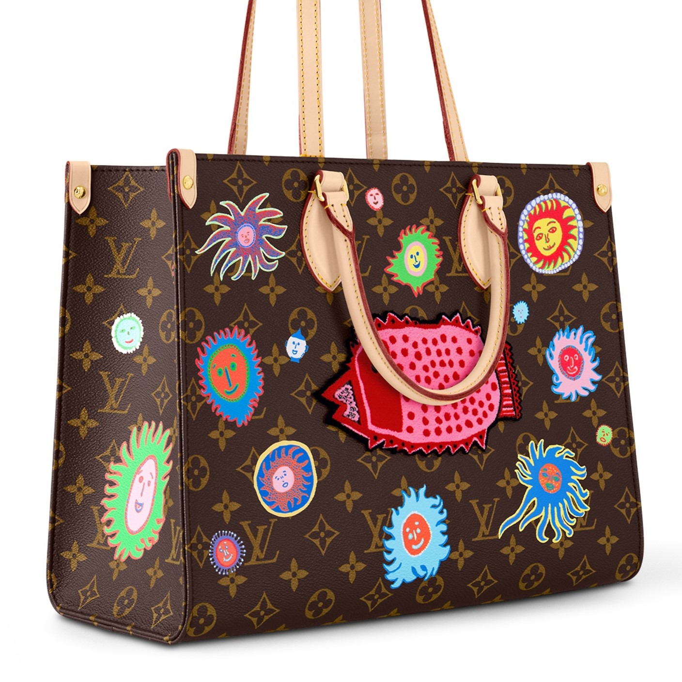 TÚI TOTE LV LOUIS VUITTON ONTHEGO MONOGRAM CANVAS MM WITH FACES PRINT AND EMBROIDERY 4