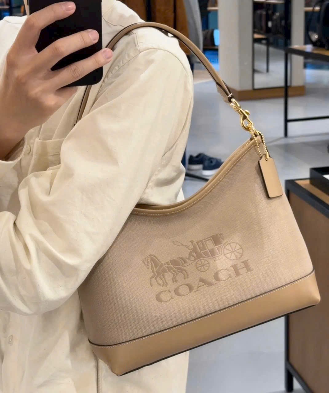 Túi Coach nữ Laurel Shoulder Bag With Horse And Carriage Dark Natural Multi CAK91 6