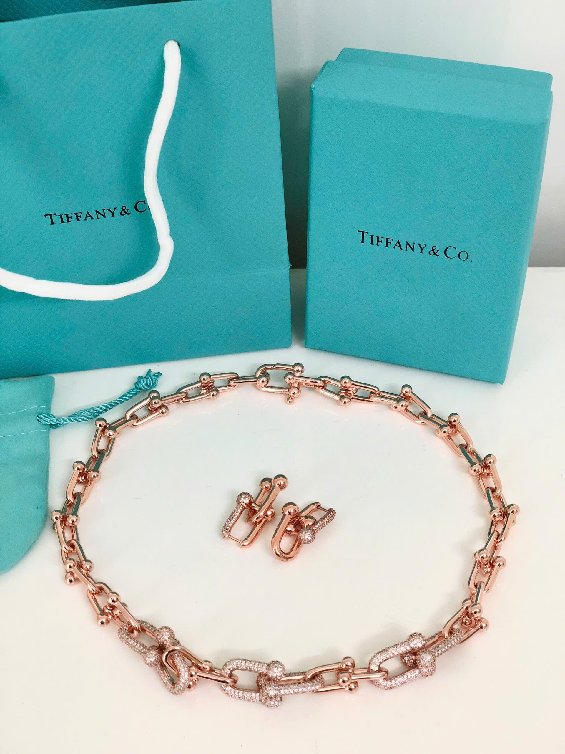 Hoa tai Tiffany & Co Large Link Earrings in Rose Gold with Pavé Diamonds 4