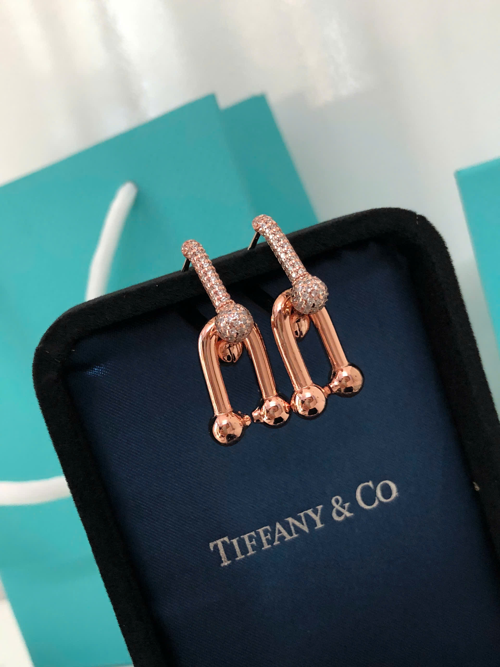 Hoa tai Tiffany & Co Large Link Earrings in Rose Gold with Pavé Diamonds 10