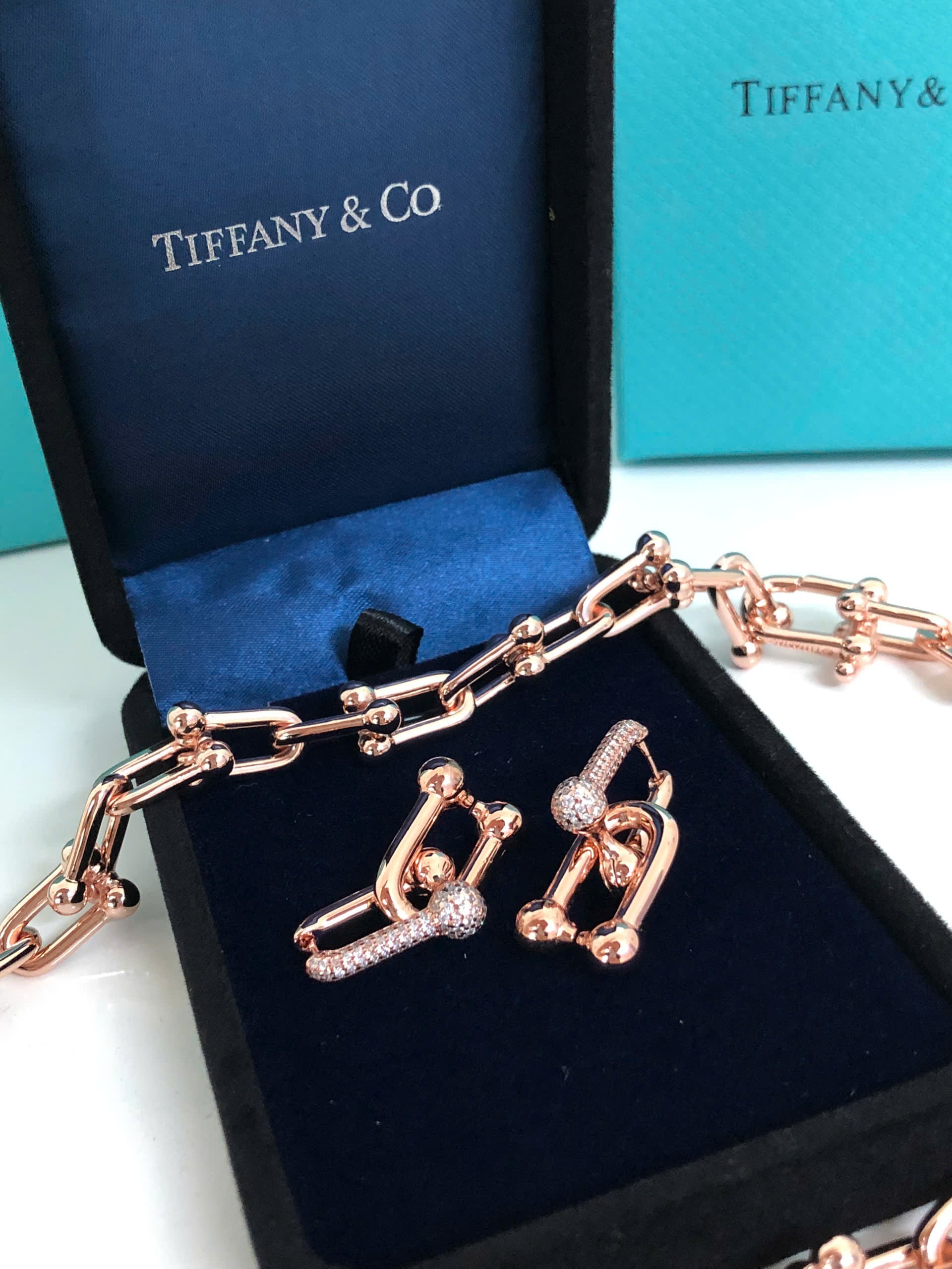 Hoa tai Tiffany & Co Large Link Earrings in Rose Gold with Pavé Diamonds 13
