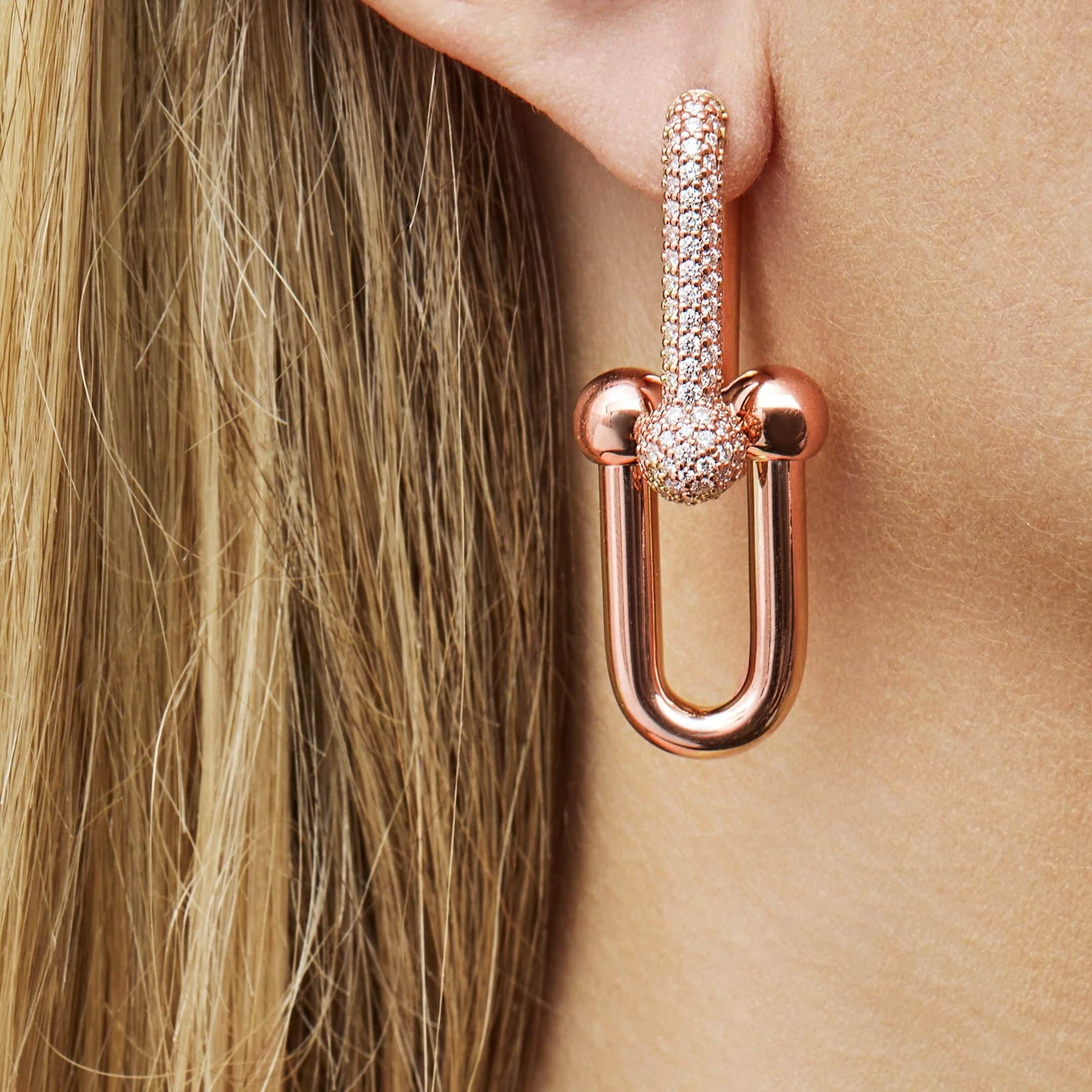 Hoa tai Tiffany & Co Large Link Earrings in Rose Gold with Pavé Diamonds 14