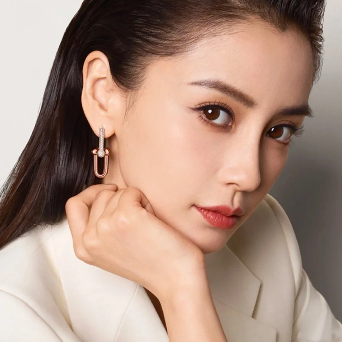 Hoa tai Tiffany & Co Large Link Earrings in Rose Gold with Pavé Diamonds 18