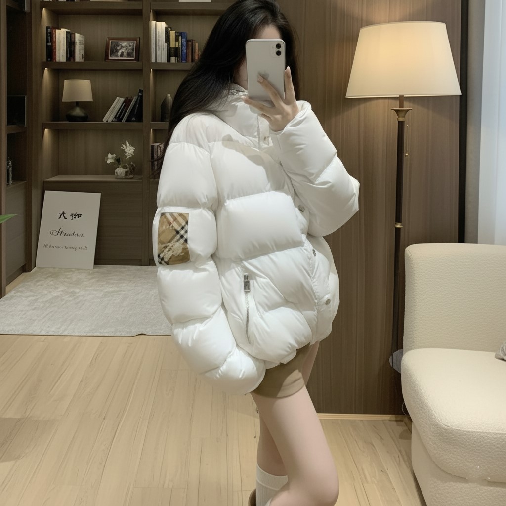 Áo phao nữ Burberry màu trắng có nón 2