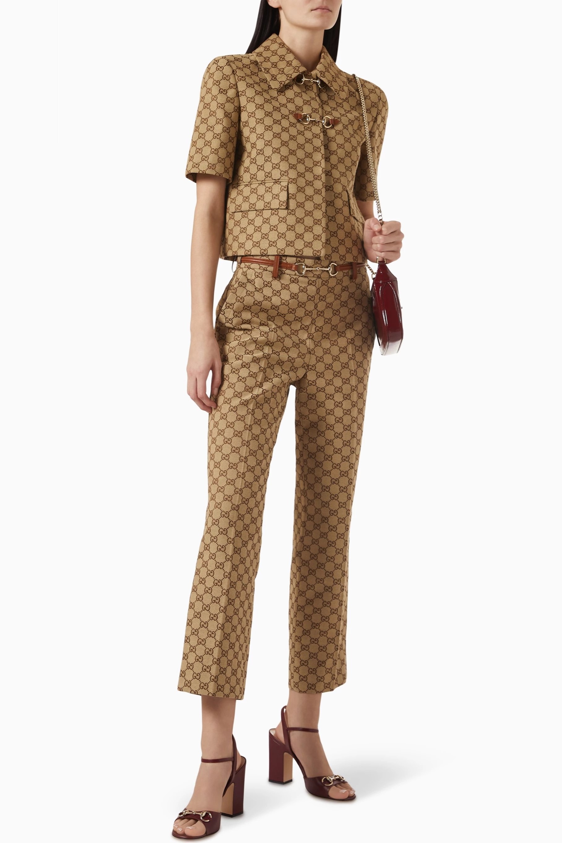 Áo Gucci Camel and Dark Brown GG Canvas Jacket With Horsebit 4