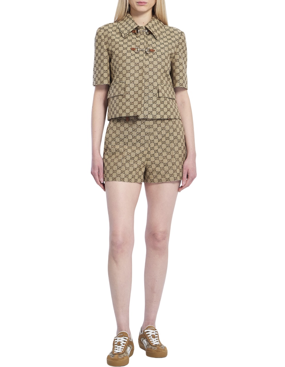 Áo Gucci Camel and Dark Brown GG Canvas Jacket With Horsebit 7