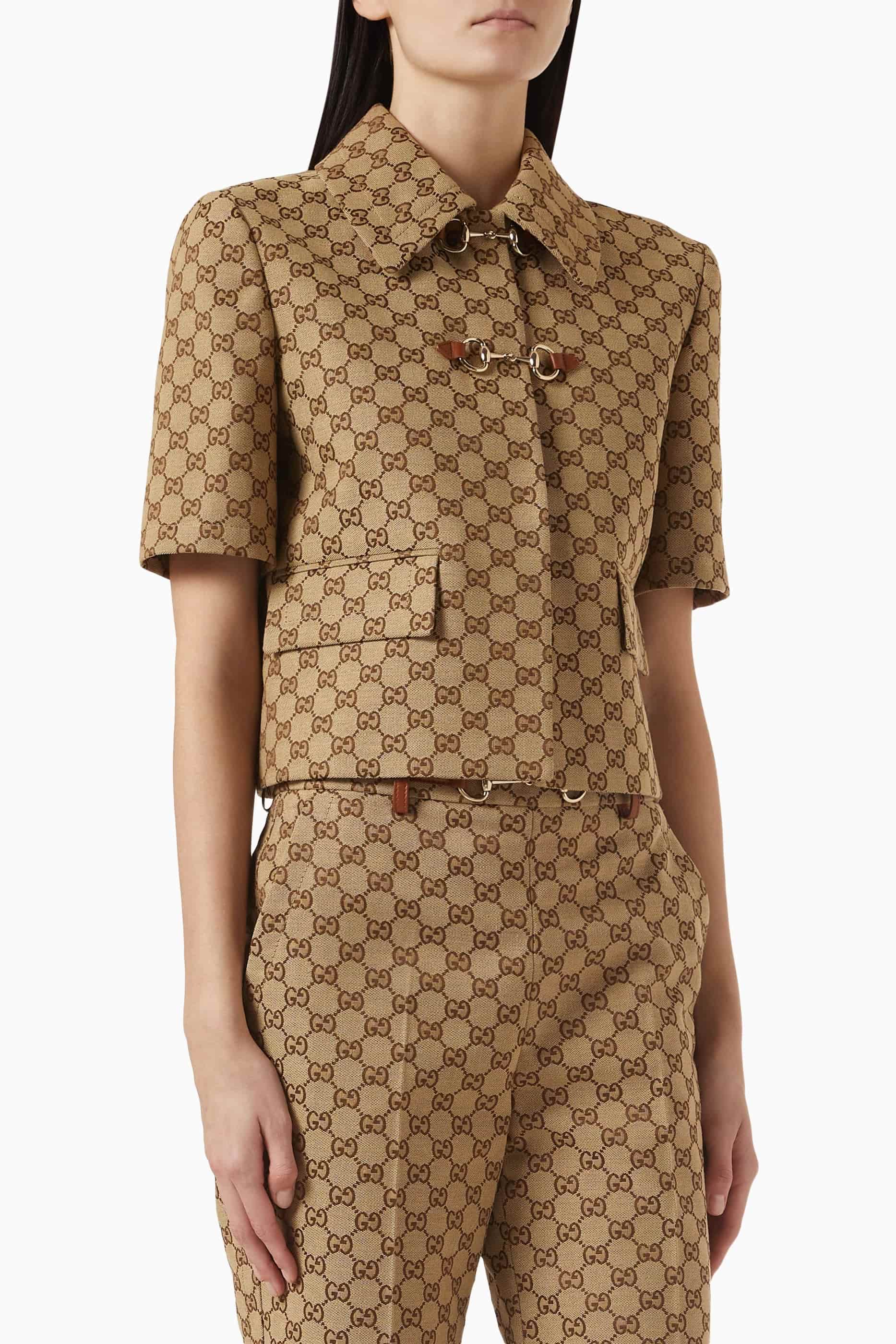 Áo Gucci Camel and Dark Brown GG Canvas Jacket With Horsebit 8