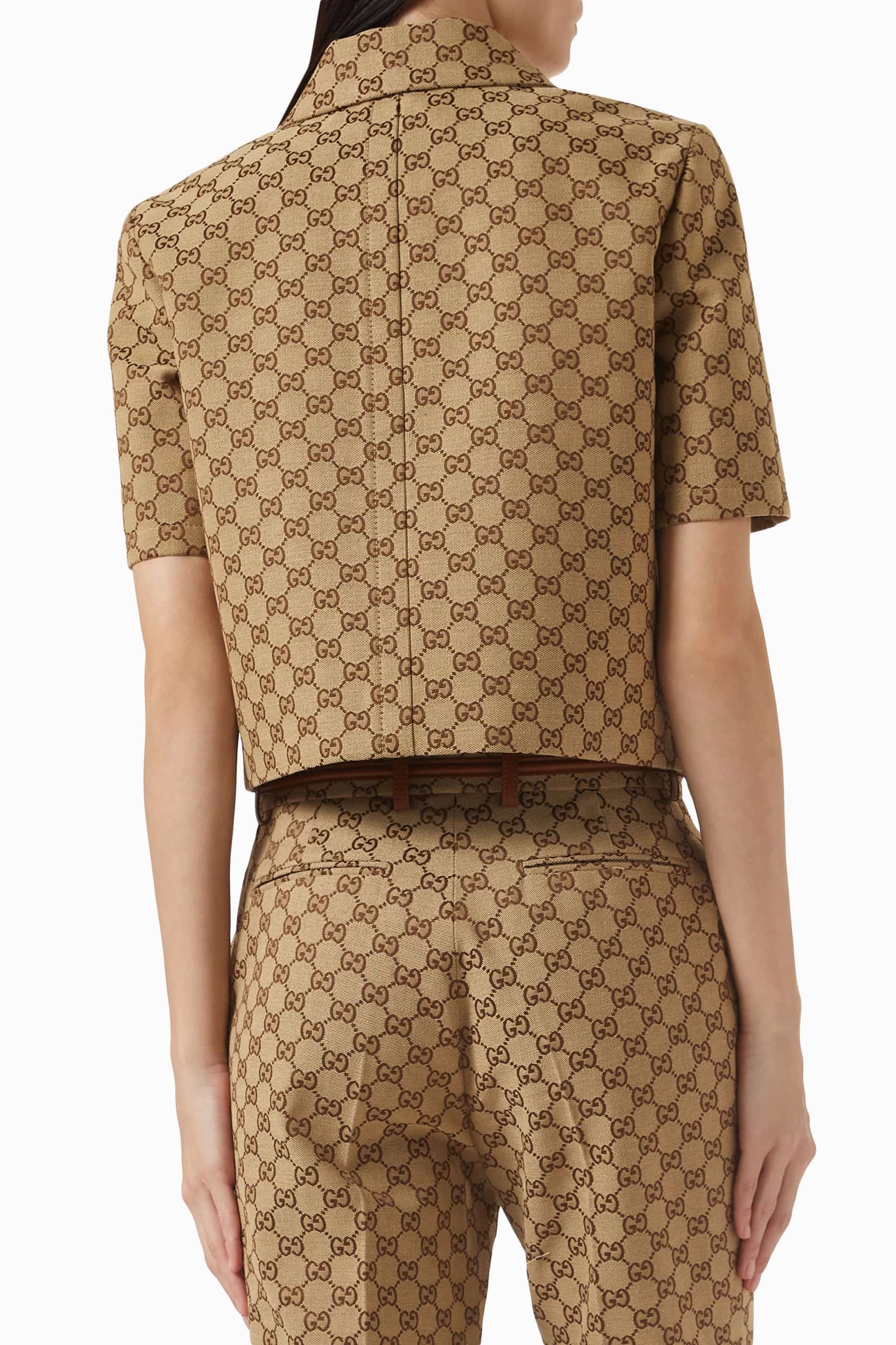 Áo Gucci Camel and Dark Brown GG Canvas Jacket With Horsebit 5
