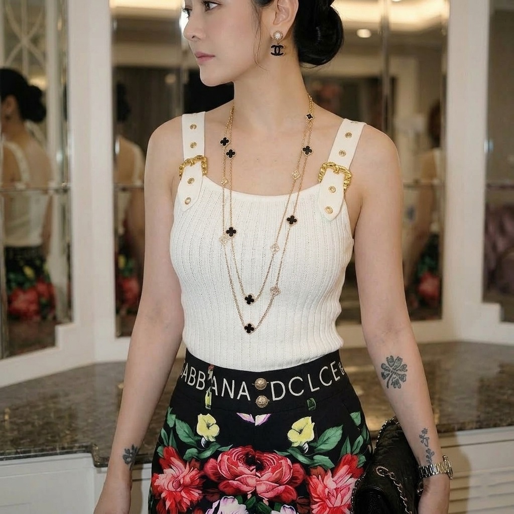 Set áo thun hai dây Versace với quần short hoa D&G 3