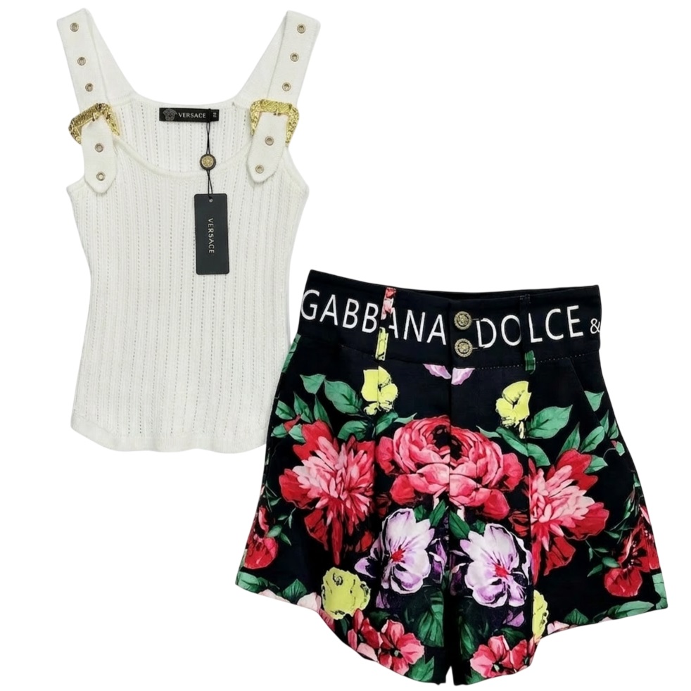 Set áo thun hai dây Versace với quần short hoa D&G 4