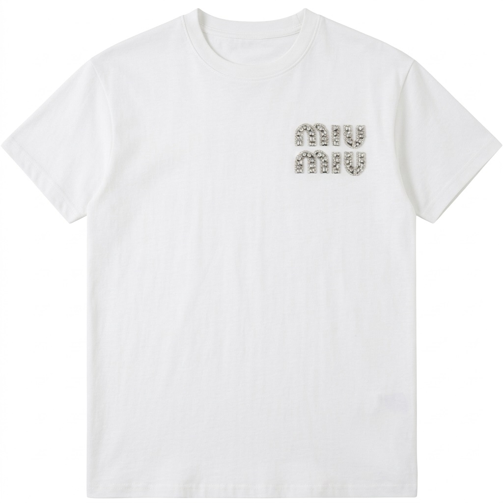 Áo thun trắng đính logo đá Miu Miu 2