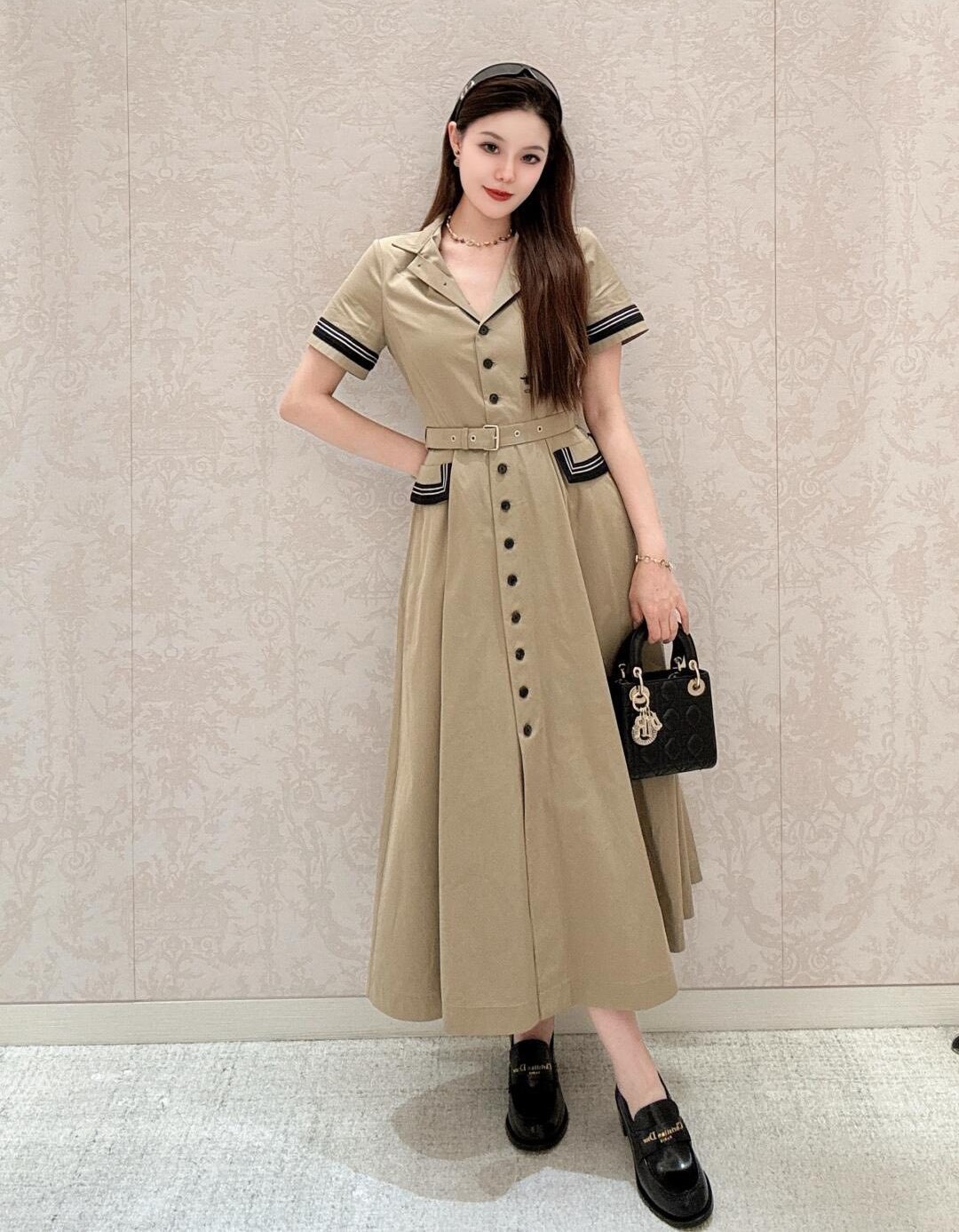 Đầm Dior Mid-Length Flared Shirtdress Beige Cotton Gabardine 6