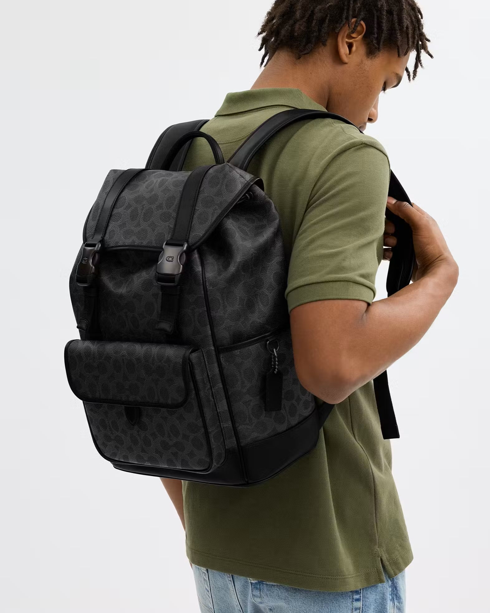 Balo Coach League Flap Backpack In Signature Canvas Black CU201 6