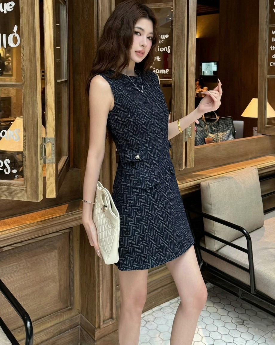 Áo đầm sát nách kèm nắp túi Fendi 2