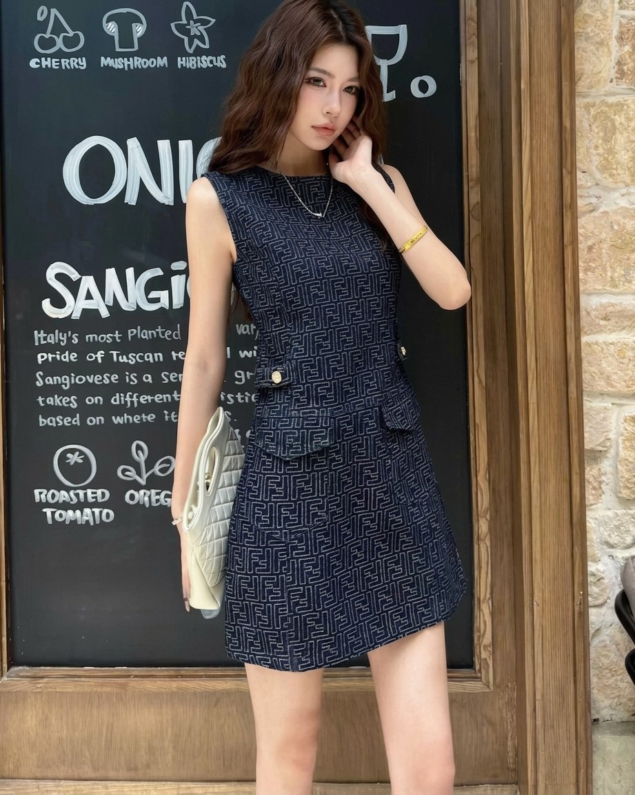 Áo đầm sát nách kèm nắp túi Fendi 8