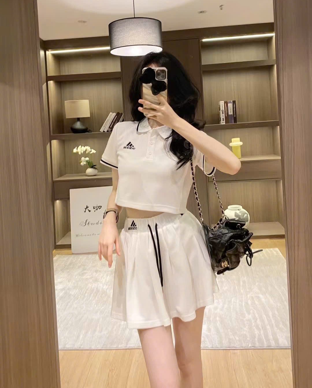 Set áo thun váy xếp ly trắng Adidas 8