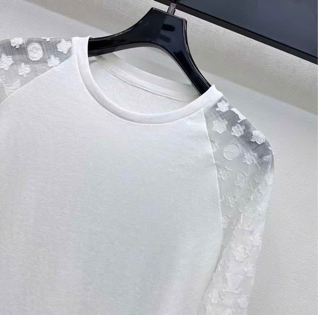 Set áo quần thun phối ren trắng LV 2