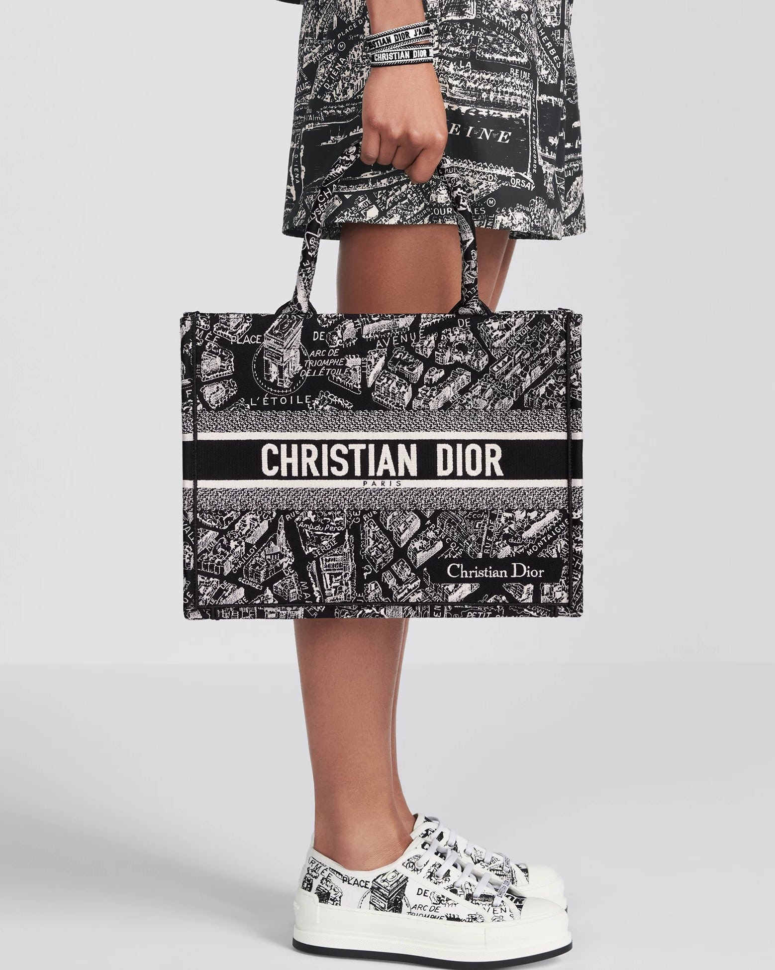 Túi Medium Dior Book Tote Black and White Plan de Paris Embroidery 1