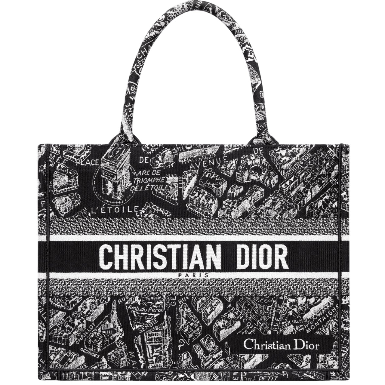 Túi Medium Dior Book Tote Black and White Plan de Paris Embroidery 9