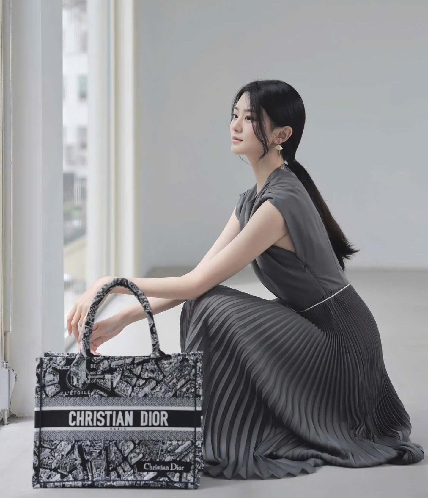 Túi Medium Dior Book Tote Black and White Plan de Paris Embroidery 8