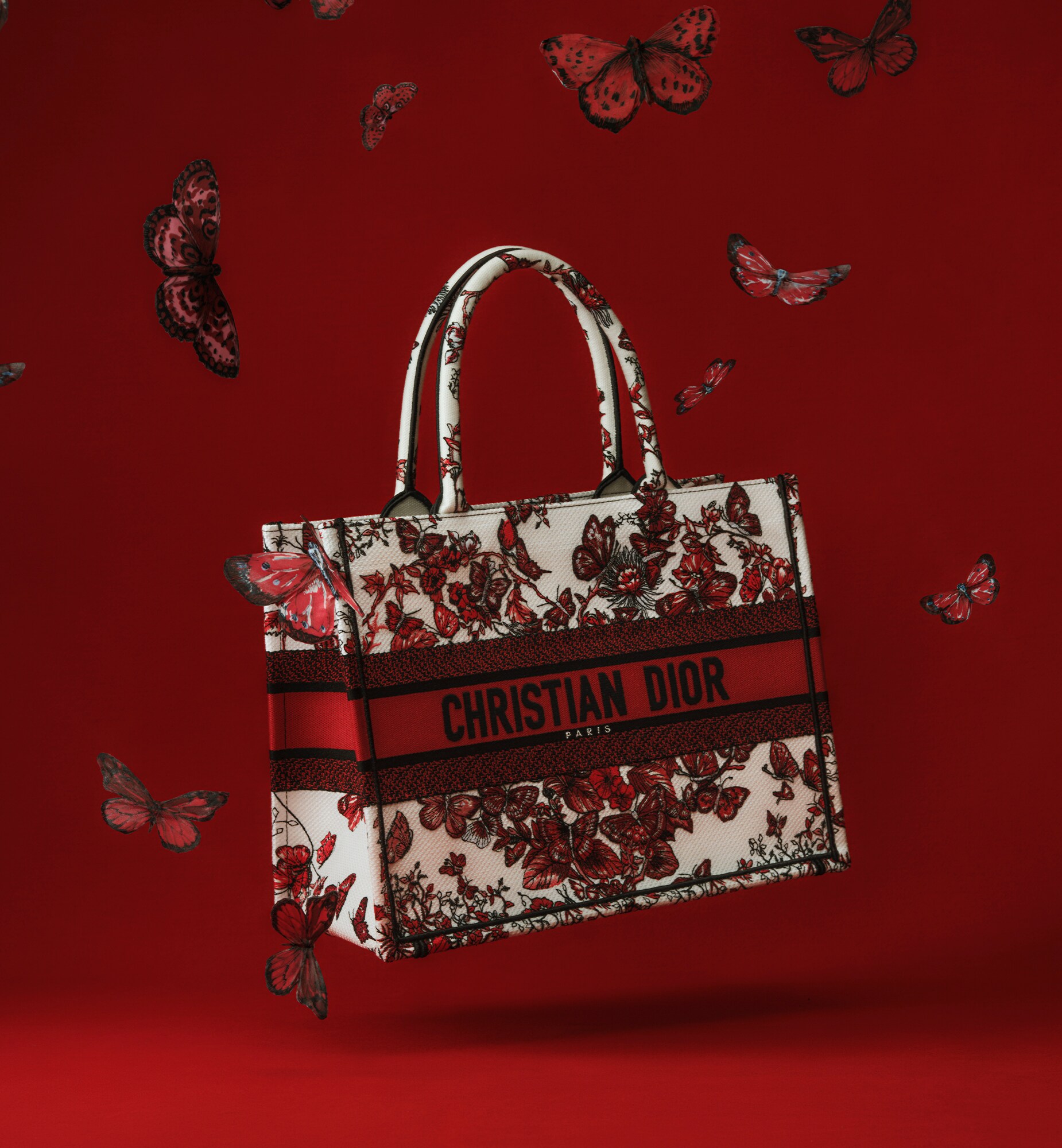 Túi Dior Medium Dior Book Tote White and Red Le Coeur des Papillons Embroidery 2