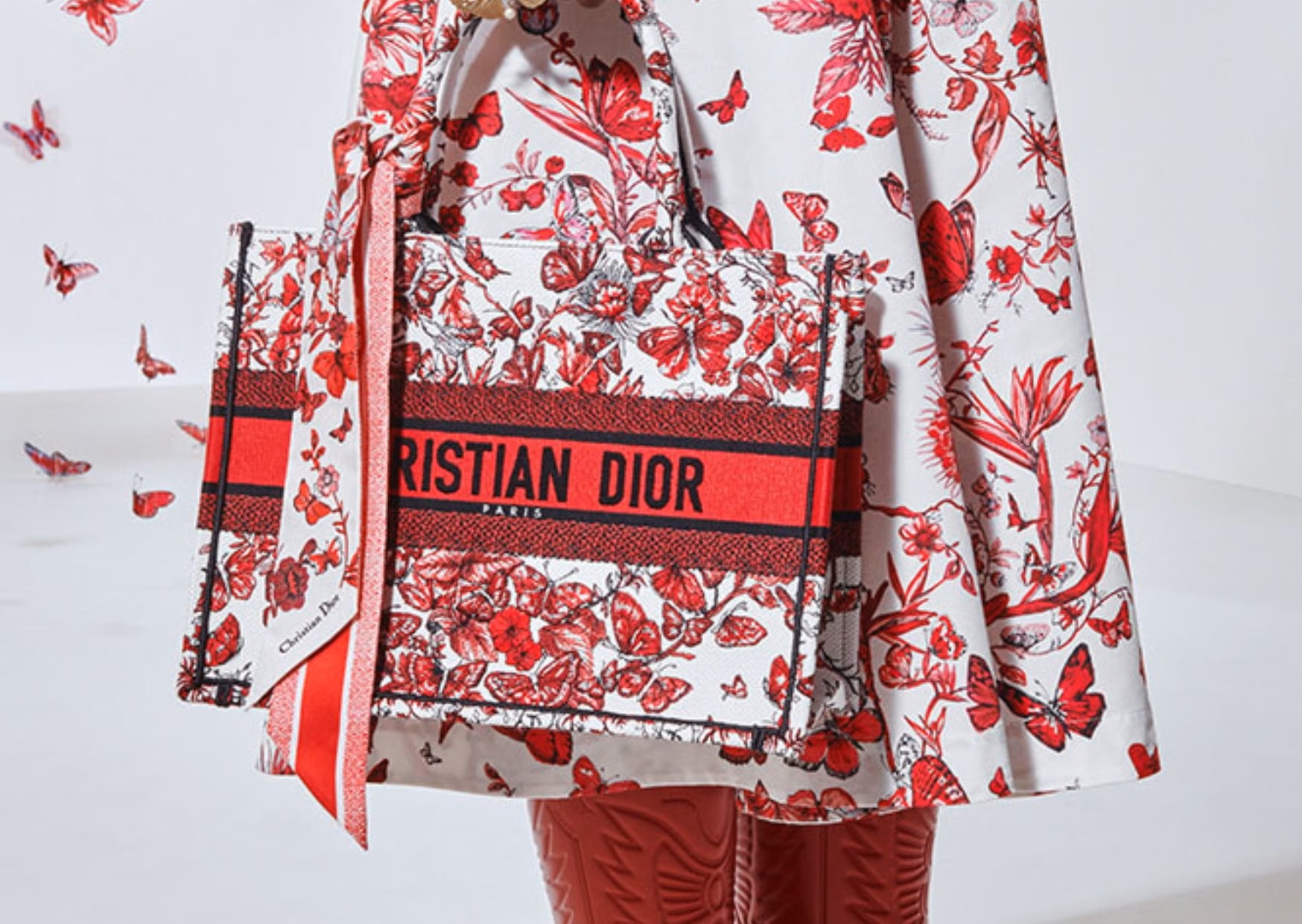 Túi Dior Medium Dior Book Tote White and Red Le Coeur des Papillons Embroidery 6