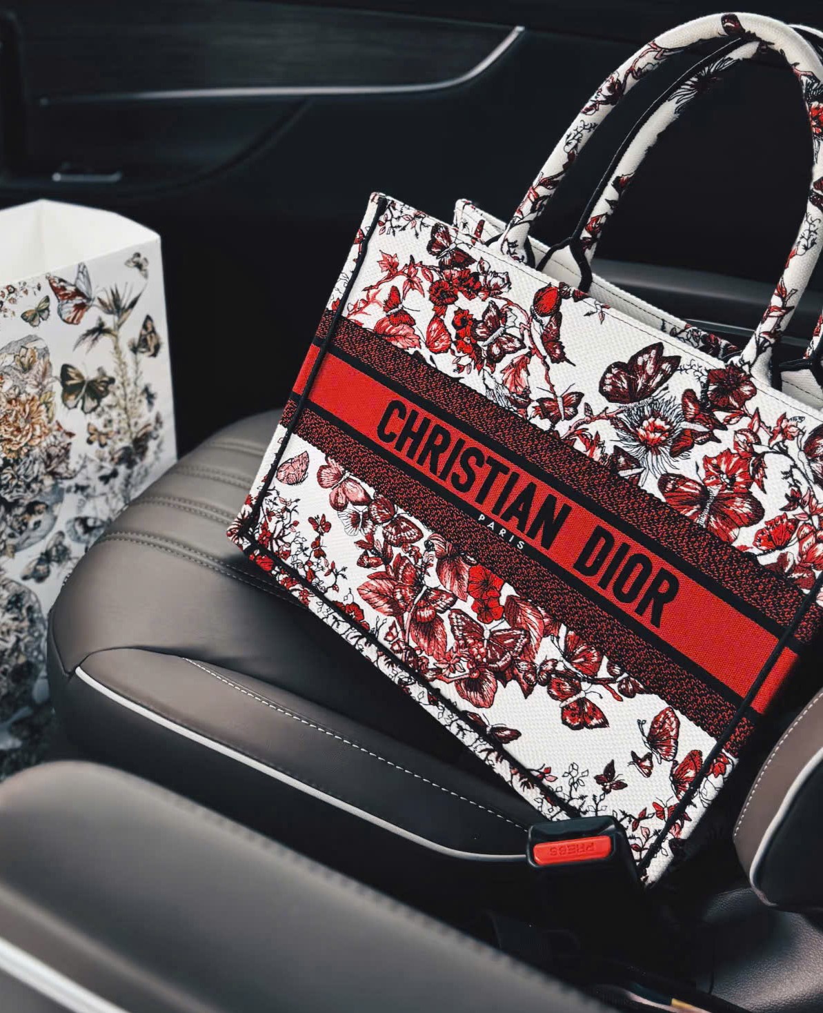 Túi Dior Medium Dior Book Tote White and Red Le Coeur des Papillons Embroidery 4